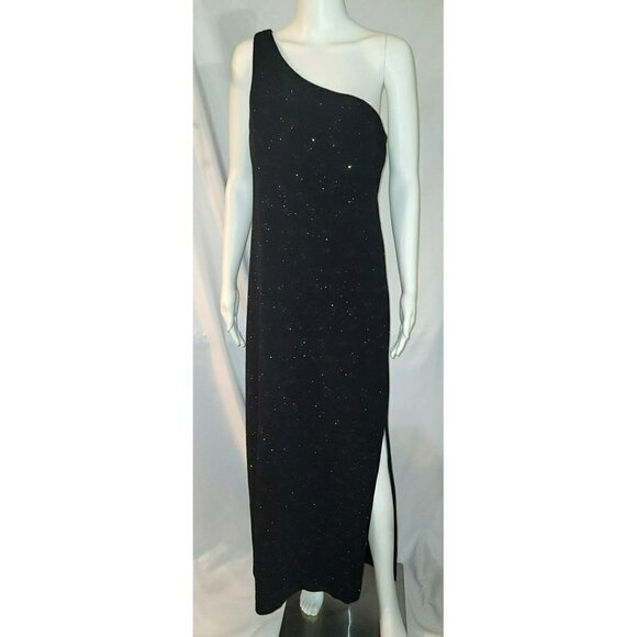 Ronnie Nicole One Shoulder Sparkling Black Maxi Dress - Size 12P - Picture 1 of 8